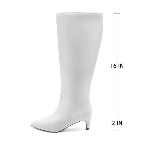 Lurnyet Women's Knee High Boots, Faux Leather Pointed Toe with 2 Inch Heel - Picture 2 of 10